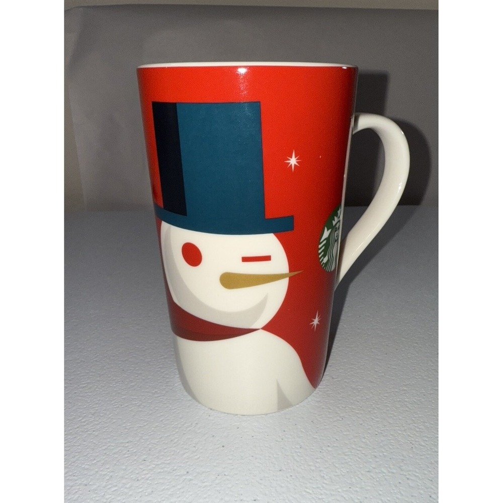 Starbucks 2012 Christmas Red Winking Holiday Snowman Coffee Mug Cup Tall 16oz